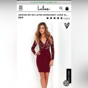 Lulus Swoon-er or Later burgundy long sleeve lace dress. Size small. Size 2 NWT